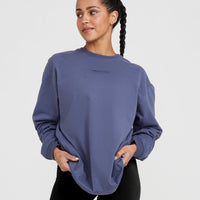 Classic Mirror Graphic Oversized Long Sleeve Top | Washed Slate Blue