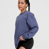 Classic Mirror Graphic Oversized Long Sleeve Top | Washed Slate Blue