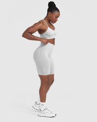 Effortless Seamless Cycling Shorts with White Logo | Grey Marl