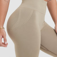 Effortless Seamless Leggings with White Logo | Washed Sandstone
