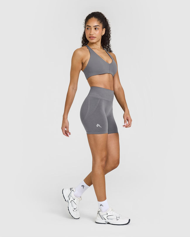 Effortless Seamless Shorts with White Logo | Ash Grey