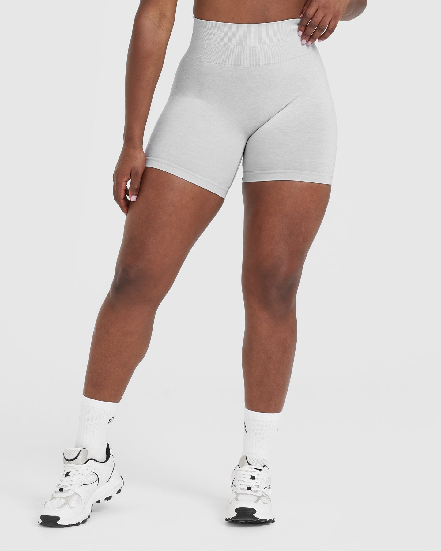 Effortless Seamless Shorts with White Logo | Grey Marl