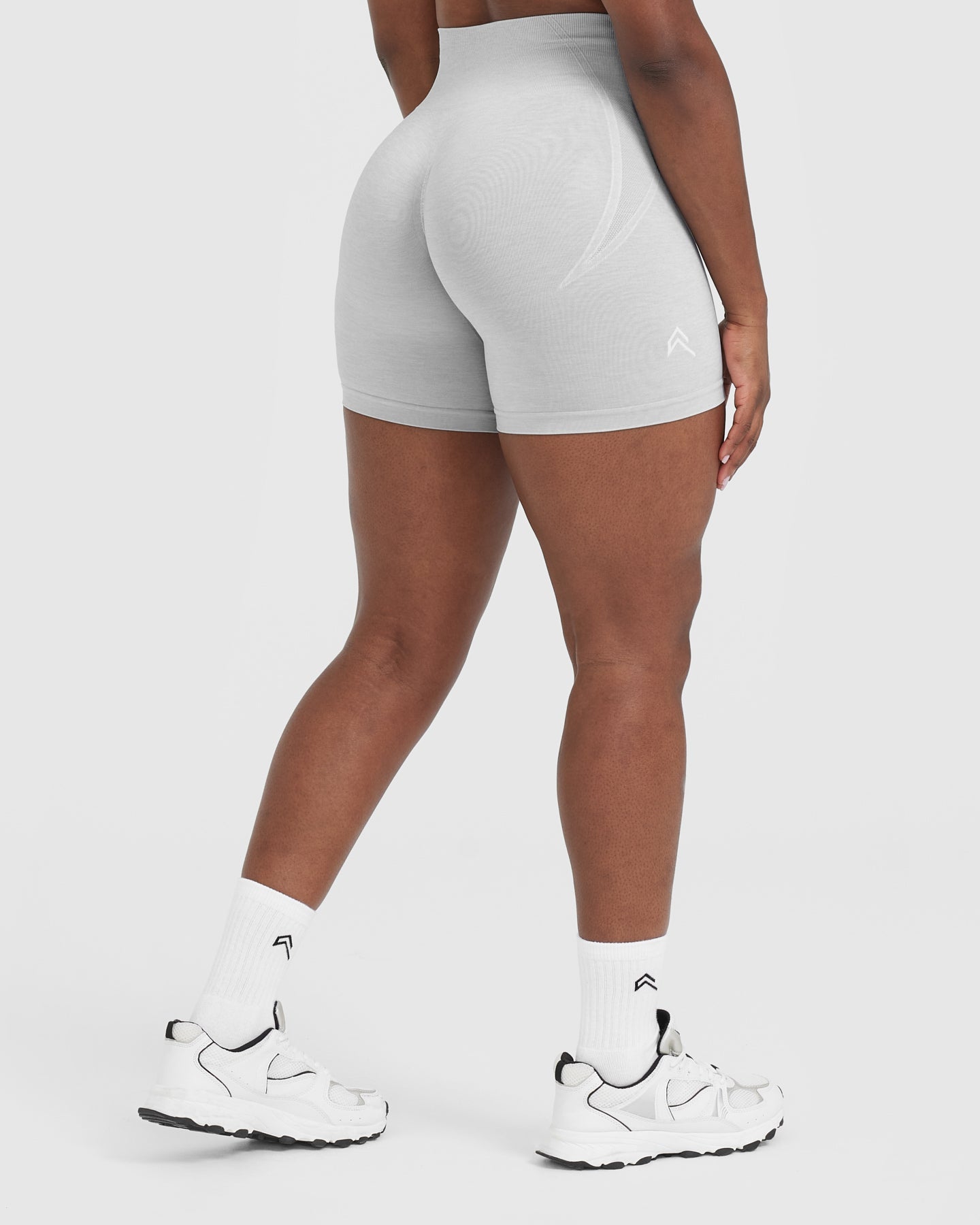 Effortless Seamless Shorts with White Logo | Grey Marl