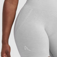 Effortless Seamless Shorts with White Logo | Grey Marl