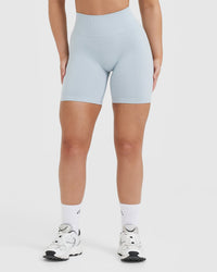 Effortless Seamless Shorts with White Logo | Ice Blue