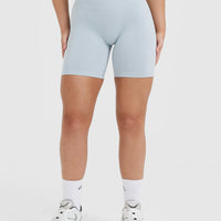 Effortless Seamless Shorts with White Logo | Ice Blue