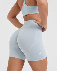 Effortless Seamless Shorts with White Logo | Ice Blue