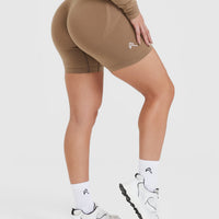 Effortless Seamless Shorts with White Logo | Walnut