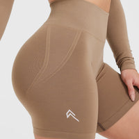 Effortless Seamless Shorts with White Logo | Walnut