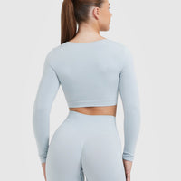 Effortless Square Neck Crop Long Sleeve Top | Ice Blue
