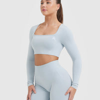 Effortless Square Neck Crop Long Sleeve Top | Ice Blue