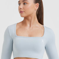 Effortless Square Neck Crop Long Sleeve Top | Ice Blue