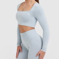 Effortless Square Neck Crop Long Sleeve Top | Ice Blue