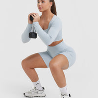Effortless Square Neck Crop Long Sleeve Top | Ice Blue