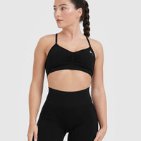 Effortless Strappy Bralette with White Logo | Black