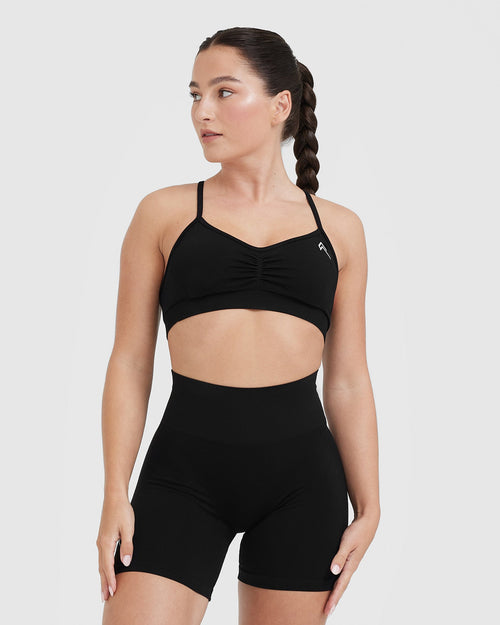 Oner Modal Effortless Strappy Bralette with White Logo | Black