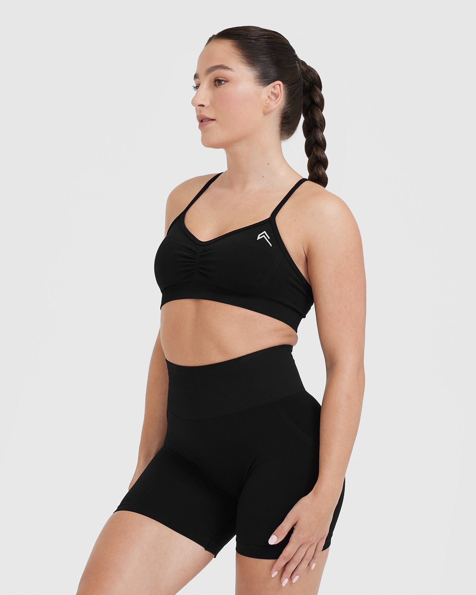 Effortless Strappy Bralette with White Logo | Black