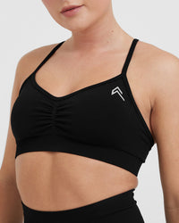 Effortless Strappy Bralette with White Logo | Black
