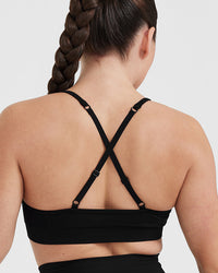 Effortless Strappy Bralette with White Logo | Black
