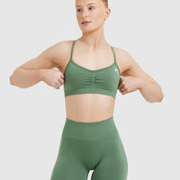 Effortless Strappy Bralette with White Logo | Forest Green