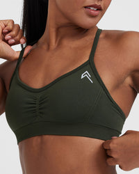 Effortless Strappy Bralette with White Logo | Khaki