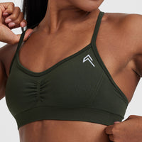 Effortless Strappy Bralette with White Logo | Khaki