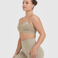 Effortless Strappy Bralette with White Logo | Washed Sandstone