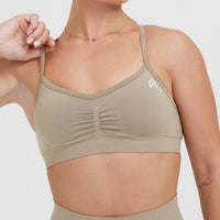 Effortless Strappy Bralette with White Logo | Washed Sandstone
