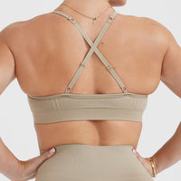 Effortless Strappy Bralette with White Logo | Washed Sandstone