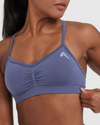 Effortless Strappy Bralette with White Logo | Slate Blue