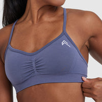 Effortless Strappy Bralette with White Logo | Slate Blue