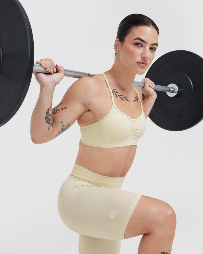 Effortless Strappy Bralette with White Logo | Vanilla