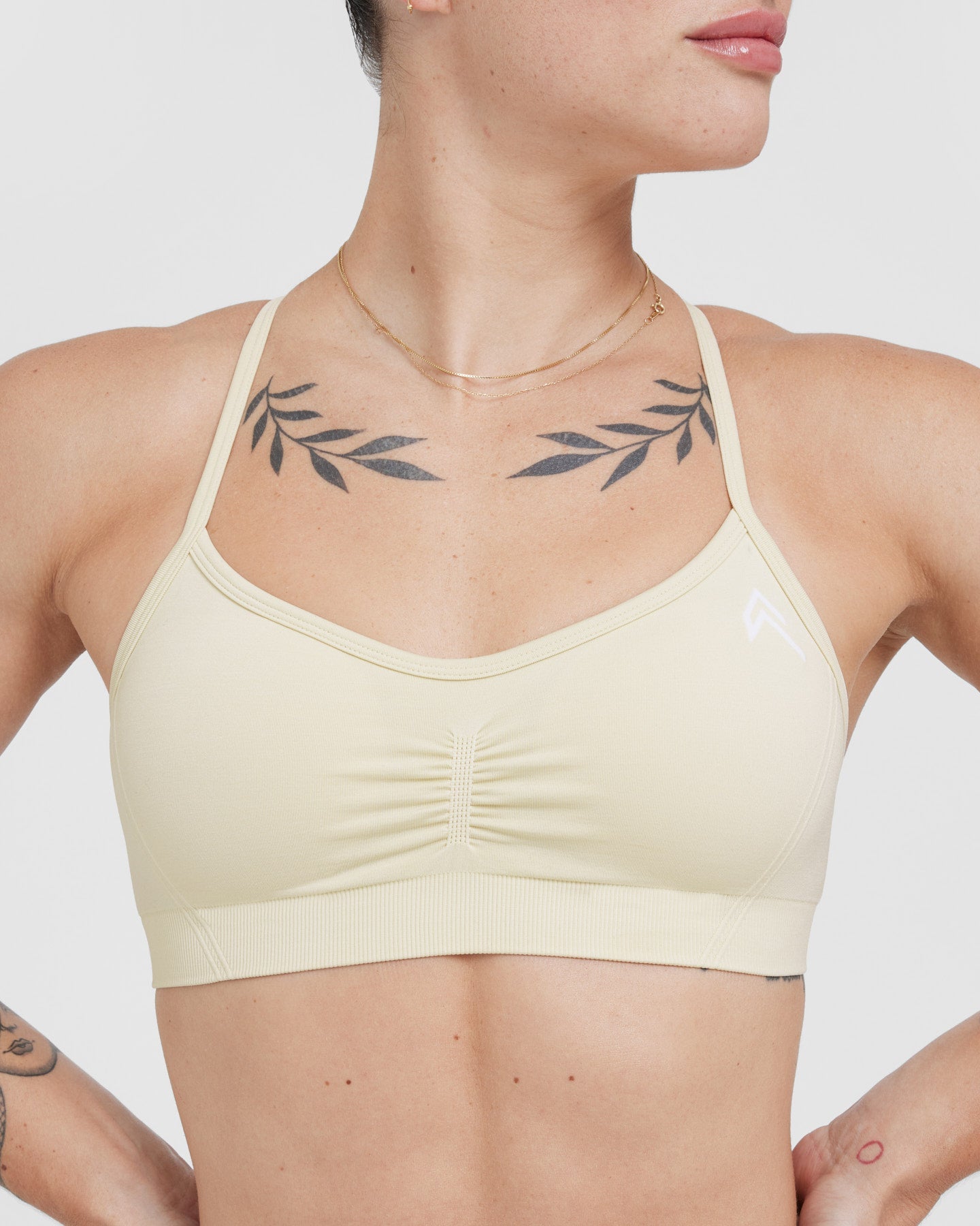 Effortless Strappy Bralette with White Logo | Vanilla