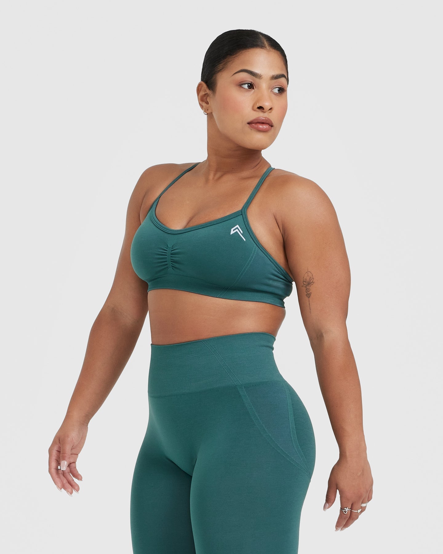 Effortless Strappy Bralette with White Logo | Marine Teal