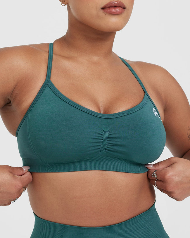 Effortless Strappy Bralette with White Logo | Marine Teal