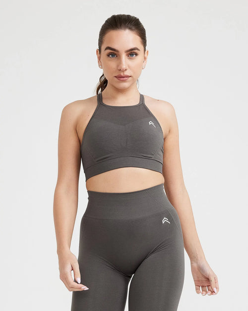 Oner Modal Effortless Seamless High Neck Bralette with White Logo | Deep Taupe