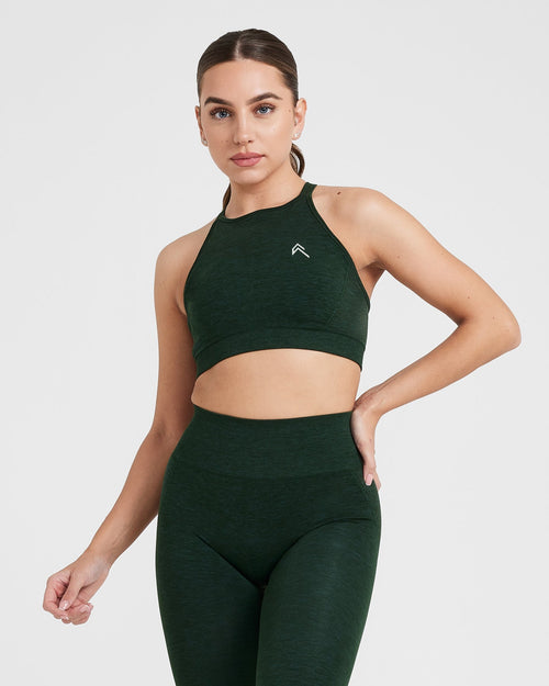 Oner Modal Effortless Seamless High Neck Bralette with White Logo | Evergreen