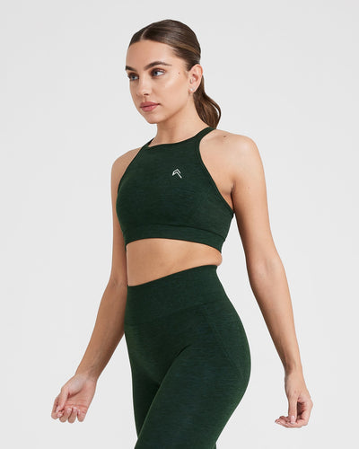 Effortless Seamless High Neck Bralette with White Logo | Evergreen
