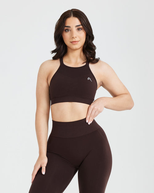 Oner Modal Effortless Seamless High Neck Bralette with White Logo | 70% Cocoa