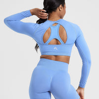 Effortless Seamless Long Sleeve Crop Top | Light Denim
