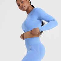 Effortless Seamless Long Sleeve Crop Top | Light Denim