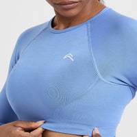 Effortless Seamless Long Sleeve Crop Top | Light Denim