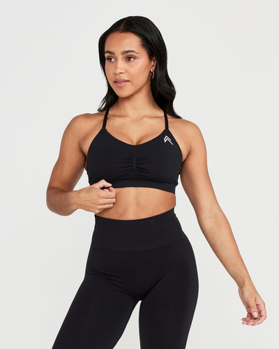 Effortless Micro Bralette with White Logo | Black