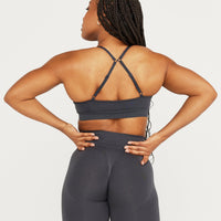 Effortless Micro Bralette with White Logo | Coal