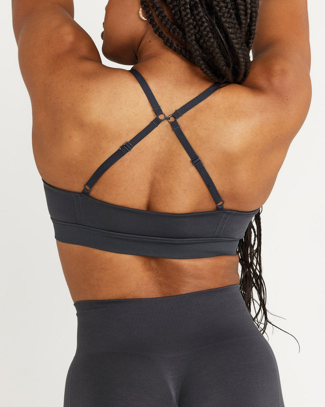 Effortless Micro Bralette with White Logo | Coal