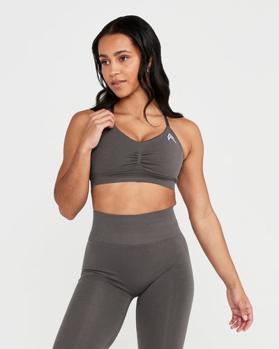 Effortless Micro Bralette with White Logo | Deep Taupe