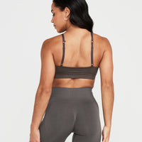 Effortless Micro Bralette with White Logo | Deep Taupe