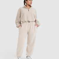 Fleece Oversized Crop 1/2 Zip Sweatshirt | Sand