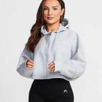 Classic Crop Zip Hoodie | Grey