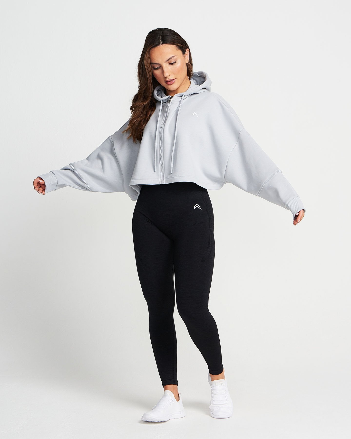 Classic Crop Zip Hoodie | Grey